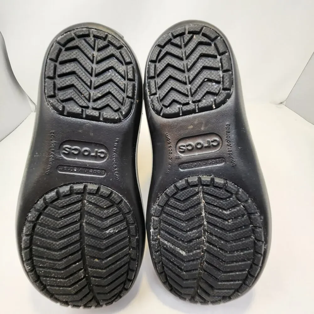 Crocs Black Gray Winter Puff Boots Women Size 8 Mid Calf Insulated Pull On